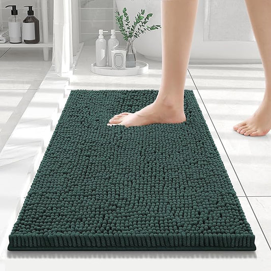 Smiry Luxury Chenille Bathroom Rugs 24x16, Extra Soft and Absorbent Shaggy Bath Mat, Machine Washable, Non-Slip Plush Carpet Runner for Tub, Shower, and Floor, Home Decor Accessories, Green