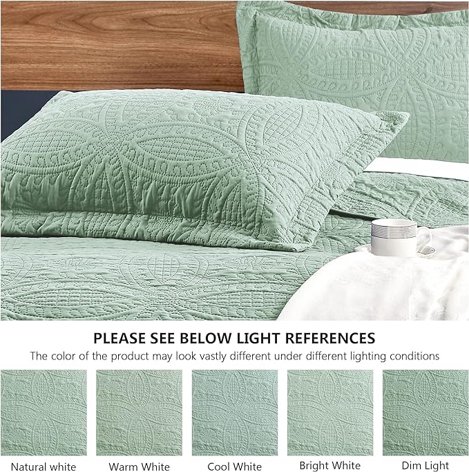 Love's cabin California King Size Quilt Bedding Set Sage Bedspreads - Cal King Summer Lightweight Bedspread Comforter - Coin Pattern Coverlet for All Season - 3 Pieces (1 Quilt, 2 Pillow Shams)