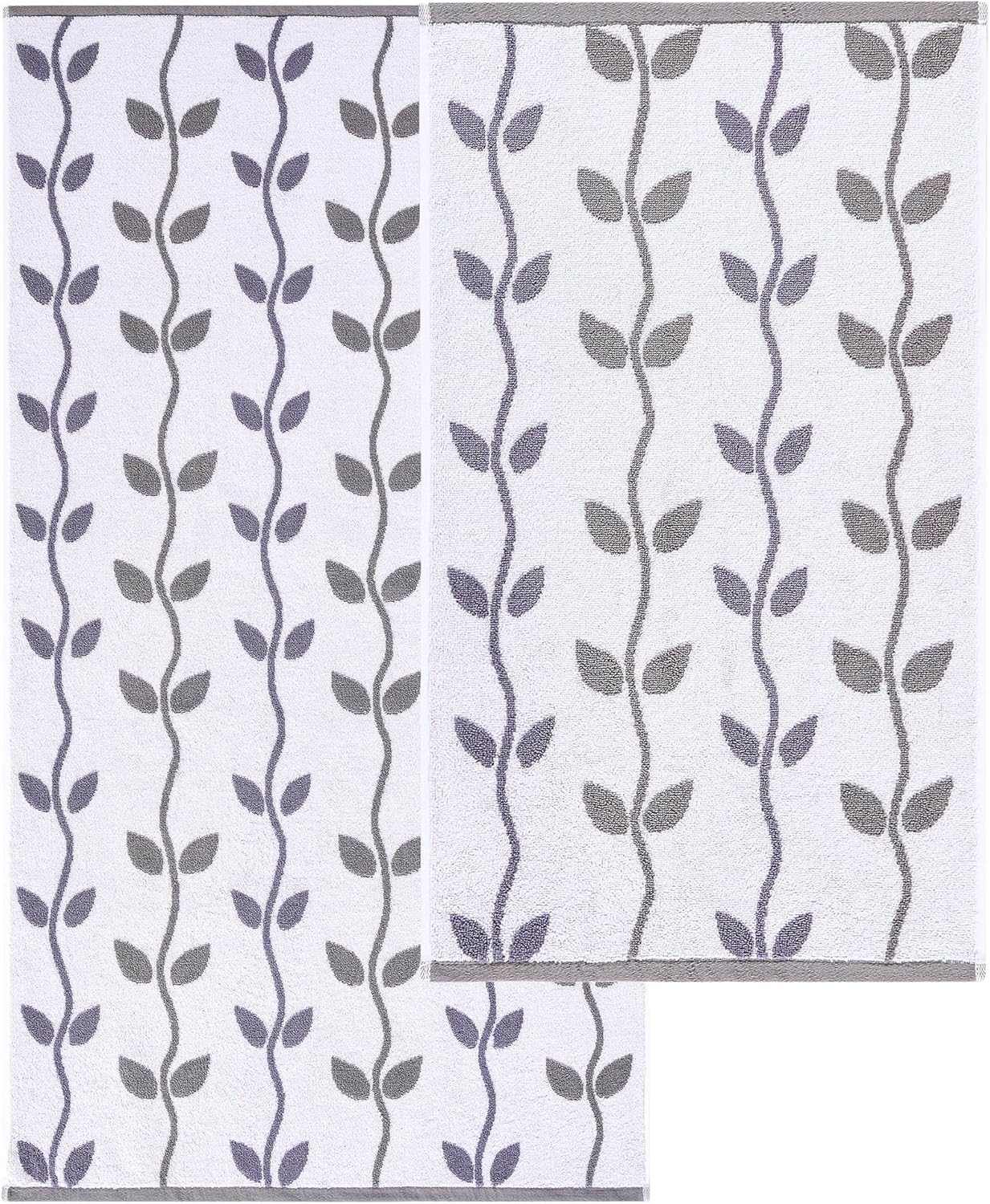 Modern Threads Organic Vines 6-Piece 100% Cotton Towel Set – Yarn Dyed Jacquard & Solid – Includes 2 Bath Towels, 2 Hand Towels, 2 Washcloths – Absorbent, Quick Dry, Soft & Durable – Lavender