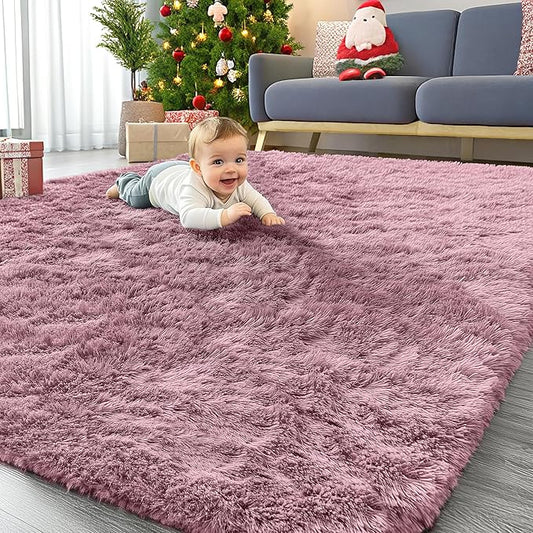 OLANLY 5x8 Machine Washable Large Area Rugs for Living Room, Bedroom, Soft Fluffy Shaggy Bedside Rug, Indoor Floor Carpet for Kids Girls and Boys, Dorms, Nursery, Home Decor Aesthetic, Blush