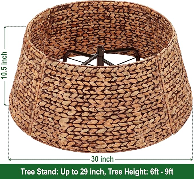 CENBOSS Rattan Christmas Tree Collar, Wicker Tree Skirt & Stand Base Cover (Brown Wash, 30 inch)