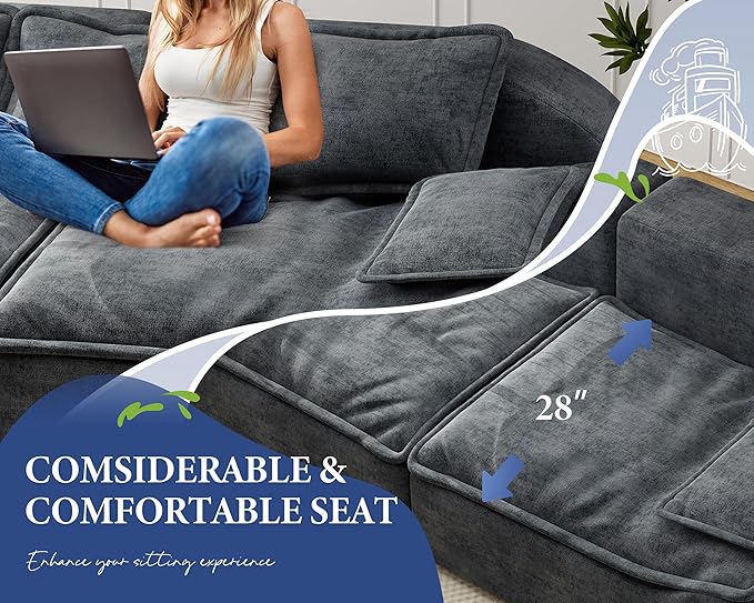 Hobestluk Sectional Sofa Couches 3-Seater Modular Sofa, 87'' Comfy Loveseat with Throw, Deep Seat Small Sofa for Compact Space, Memory Foam Sectional Couches for Living Room, Office, Apartment