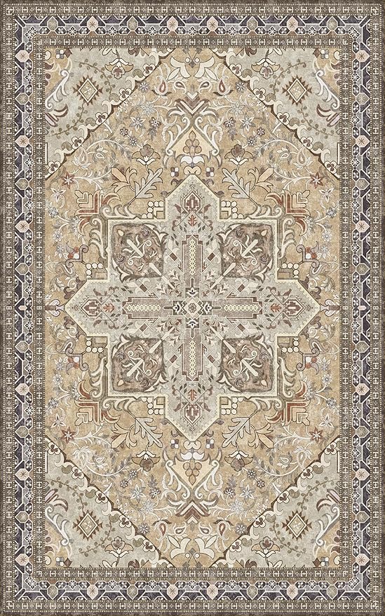 Washable Area Rug 5x8 | Non Slip Area Rug for Living Room, Bedrooms, Dining Room | Ultra-Soft Flannel Carpet Area with Rubber Backing (Olive Brown, 5x8)
