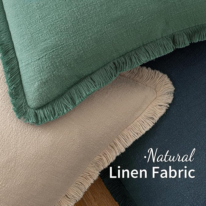 MIULEE Decorative Throw Pillow Covers Neutral Linen Fringe Throw Pillows Set of 2 Navy Blue Boho Farmhouse Cushion Covers with Tassels for Couch Sofa Bed Living Room Spring Home Decor 18x18 Inch