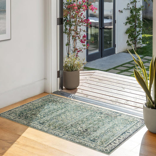 Kitchen Rugs Non Slip Washable,Farmhouse Style Floral Boho Kitchen Rug for Sink Bath Vintage Bathroom,2x3,Dark Green
