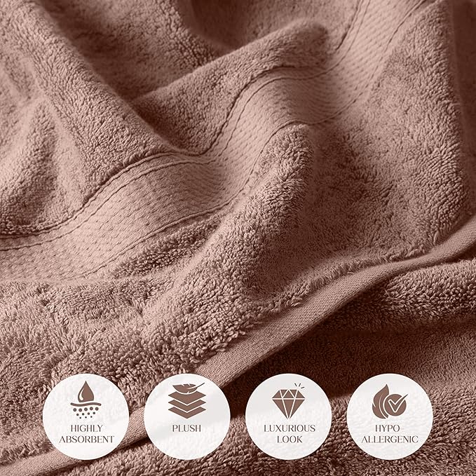 Superior Egyptian Cotton Pile Bath Towels, Ultra Soft Luxury Towel, Thick Plush Essentials, Absorbent Heavyweight, Guest Bath, Hotel, Resort, Spa, Pool, Bathroom, Shower Basics, Set of 2, Muted Mauve