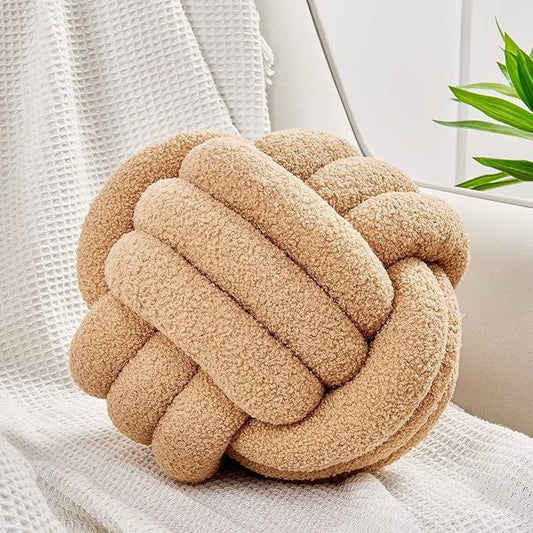 Uvvyui Knot Pillow Ball, Soft Home Decorative Pillows, Round Throw Pillow, Handmade Knotted Plush Pillow, Round Boucle Pillow Cushion (11 Inches Khaki)