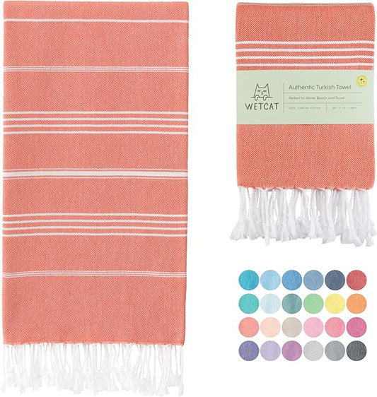 WETCAT Turkish Beach Towel Oversized (38"x71") 100% Turkish Cotton, Made in Turkey - Sand Free, Extra Large, Ultra Soft, Quick Drying, Compact & Lightweight for Travel - Dark Coral