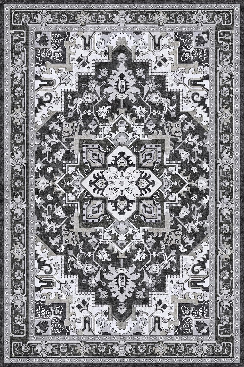 Washable Area Rug 6x9 | Non Slip Area Rug for Living Room, Bedrooms, Dining Room | Ultra-Soft Flannel Carpet Area with Rubber Backing (Charcoal, 6x9)