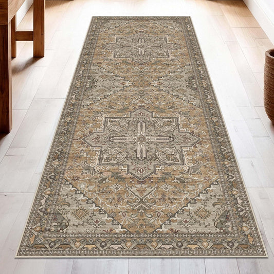 Washable Runner Rug 2.5x8 | Non Slip Rug Runners for Hallways, Entryways, Kitchens, Bathrooms, Bedrooms | Ultra-Soft Flannel Carpet Runners with Rubber Backing (Light Sage Brown, 2.5x8)