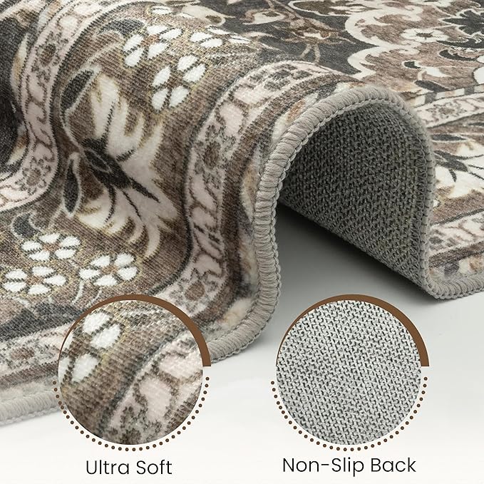 Washable Runner Rug 3x8 | Non Slip Rug Runners for Hallways, Entryways, Kitchens, Bathrooms, Bedrooms | Ultra-Soft Flannel Carpet Runners with Rubber Backing (Black Brown, 3x8)