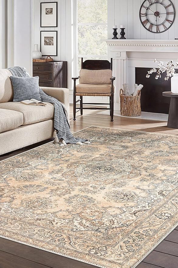 Keen Home Design 4x6 Rug - Machine Washable Area Rug with Non-Slip Backing, Ideal for Living Room, Dining Room, Bedroom - Vintage, Easy Clean, Durable, Low Pile - (4' x 6')