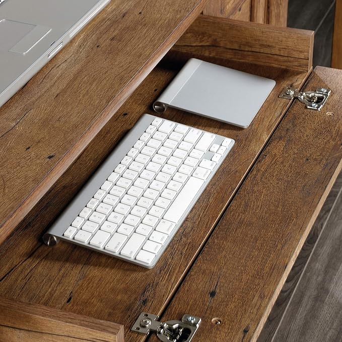 Sauder Palladia Computer Desk with Drawers, Home Office Desk with File Cabinet Storage Drawer, Cable Management, Keyboard Tray, in Vintage Oak finish