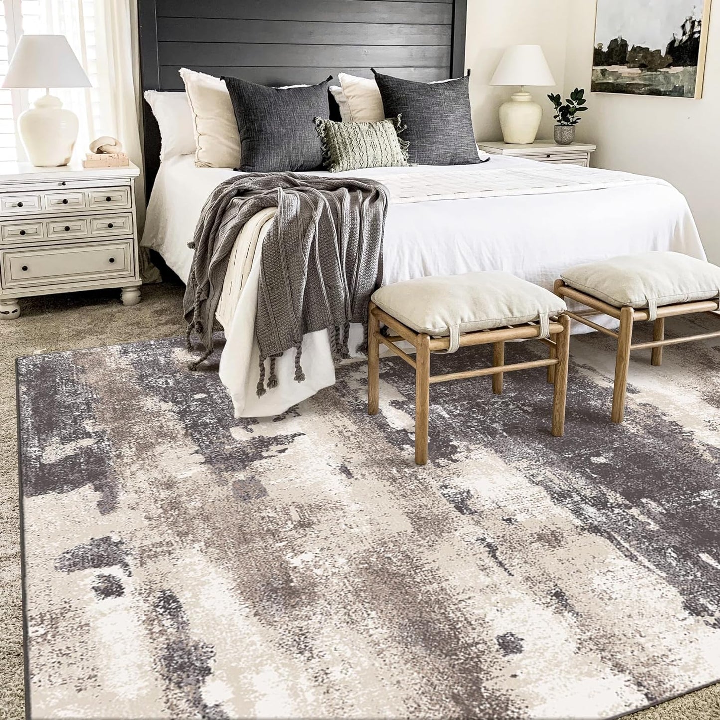 Area Rugs for Bedroom Living Room Machine Washable Large Modern Abstract Print Soft Entryway Runner Rug, Non Slip Carpet with Gripper, Brown 3x5