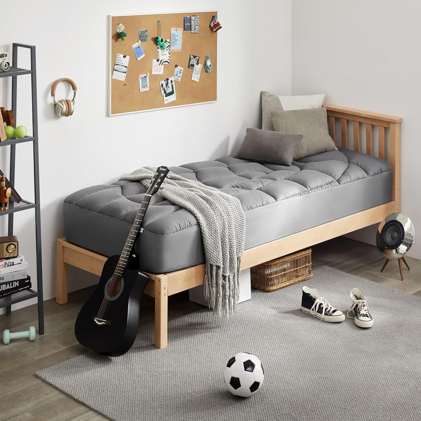 Twin Mattress Pad Waterproof - Ergonomic Quilted Fitted Twin Mattress Topper, 5-Layers Noiseless Washable Mattress Protector Cover with 8"-21" Deep Pocket (Grey, 39x75)