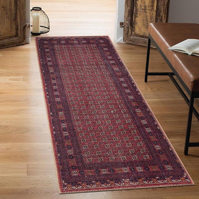 Keen Home Design 2x10 Rug - Machine Washable Runner with Non-Slip Backing, Ideal for Hallway, Entryway, Kitchen, Laundry Room - Vintage, Easy Clean, Durable, Low Pile Rug - (2'6" x 10')