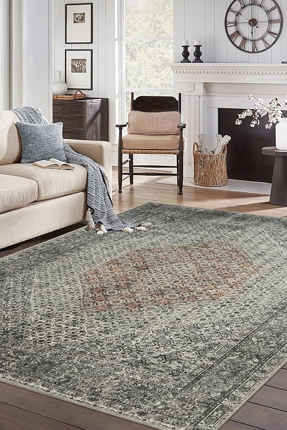 Keen Home Design 4x6 Rug - Machine Washable Area Rug with Non-Slip Backing, Ideal for Living Room, Dining Room, Bedroom - Vintage, Easy Clean, Durable, Low Pile - (4' x 6')