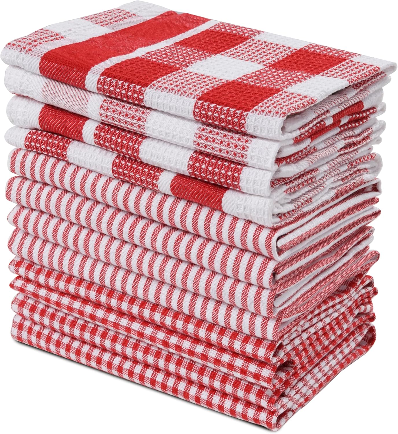LANE LINEN 100% Cotton Kitchen Dish Cloths, Ultra Soft Absorbent Quick Drying Dish Towels, Multiweave Wash Cloths Dish Towel Sets, 13x13 Inches, 12 Pack - Red
