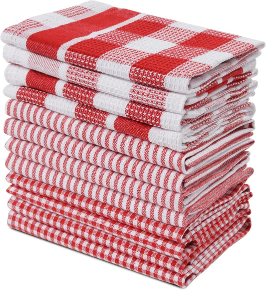 LANE LINEN 100% Cotton Kitchen Dish Cloths, Ultra Soft Absorbent Quick Drying Dish Towels, Multiweave Wash Cloths Dish Towel Sets, 13x13 Inches, 12 Pack - Red