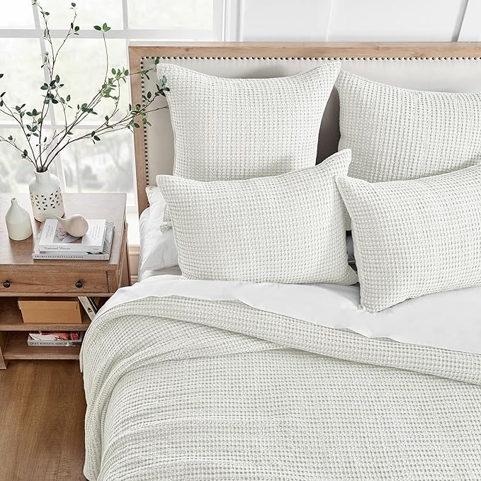 Levtex Home Mills Waffle Twin Bedspread Set (84x104in) with 1 Pillow Sham (26x20in) - Cream - Cotton Waffle Twin Size Bedspread Set - Lightweight, Soft, Pre-Washed