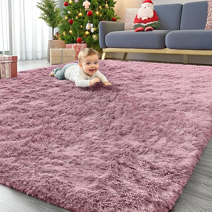 OLANLY 8x10 Machine Washable Large Area Rugs for Living Room, Bedroom, Soft Fluffy Shaggy Bedside Rug, Indoor Floor Carpet for Kids Girls and Boys, Dorms, Nursery, Home Decor Aesthetic, Blush