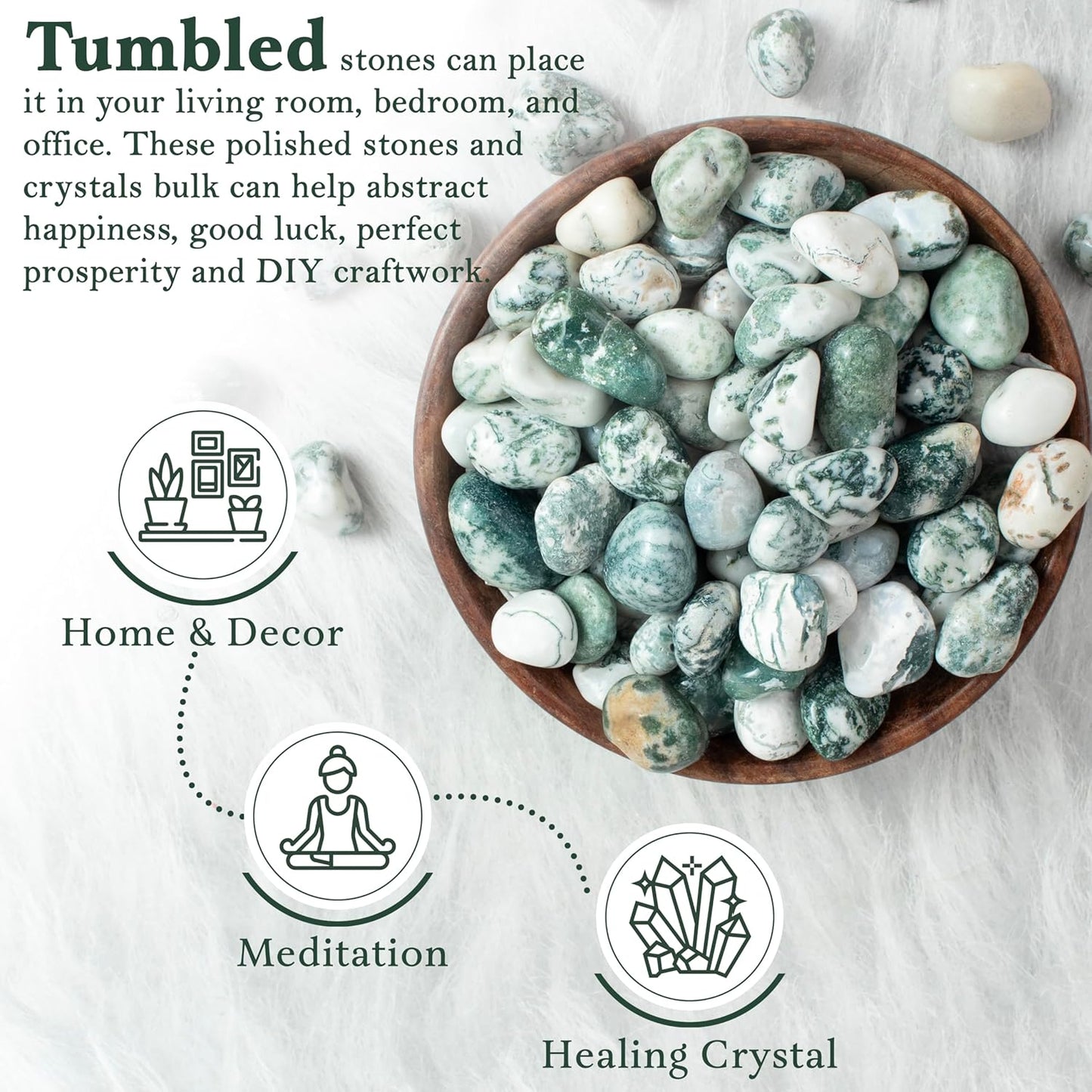 Crocon 1lb Tree Agate Tumble Stones Stones Set Pocket Crystal Healing Gemstones Balancing Tumble Collection Palm Stone Meditation Good Luck Charm Gift Craft Home Decor Size: 20-25 mm 1 LB