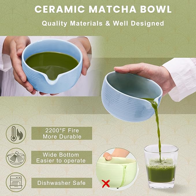 Matcha Whisk Set, Ceramic & Bamboo, 6-Piece, Blue
