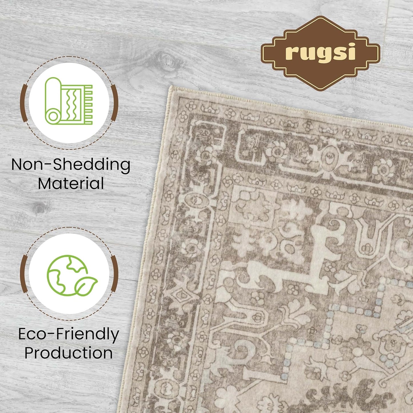 Washable Runner Rug 3x8 | Non Slip Rug Runners for Hallways, Entryways, Kitchens, Bathrooms, Bedrooms | Ultra-Soft Flannel Carpet Runners with Rubber Backing (Sand, 3x8)