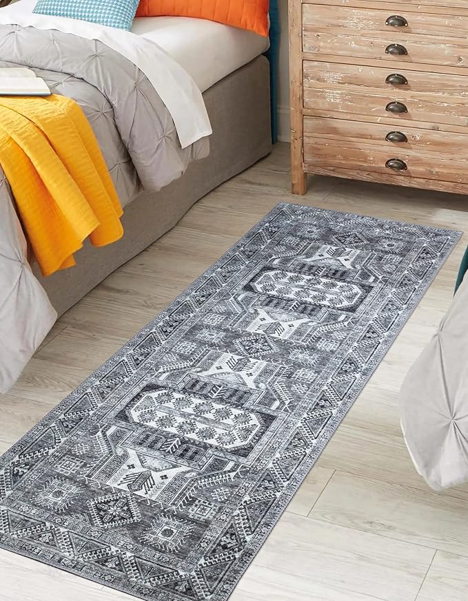 Keen Home Design 2x12 Rug - Machine Washable Runner Rug with Non-Slip Backing, Ideal for Hallway, Entryway, Kitchen, Laundry Room - Vintage, Easy Clean, Durable, Low Pile - (2'6" x 12')