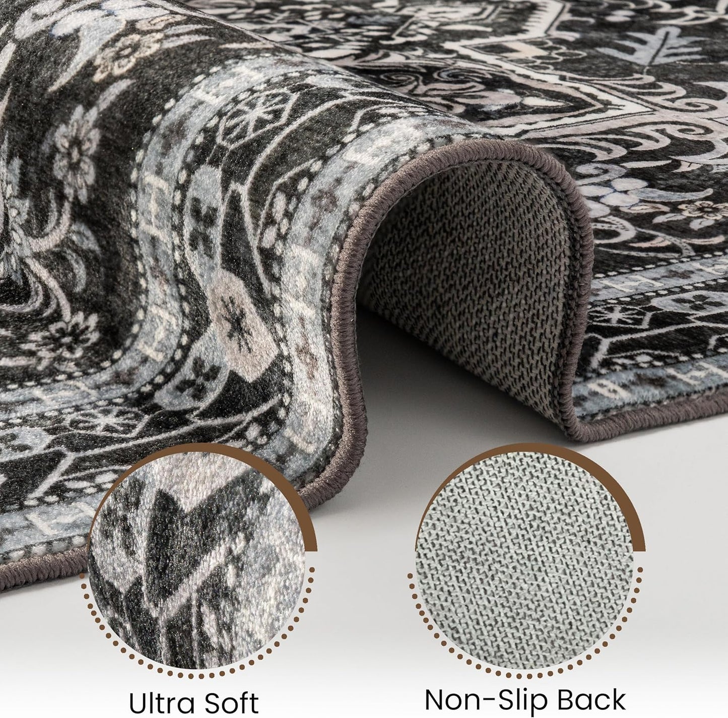 Washable Runner Rug 2x6 | Non Slip Rug Runners for Hallways, Entryways, Kitchens, Bathrooms, Bedrooms | Ultra-Soft Flannel Carpet Runners with Rubber Backing (Charcoal, 2x6)