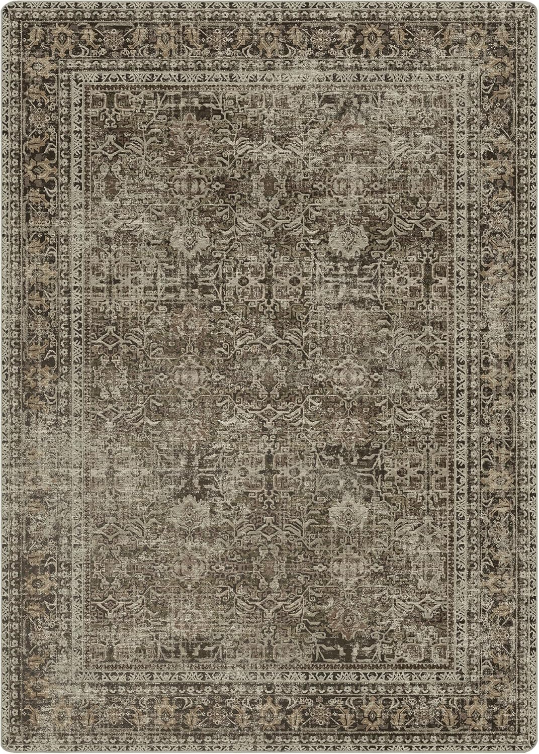 Area Rugs 6x9 for Living Room Bedroom, Vintage Machine Washable Stain Resistant Rug, Large Soft Low Pile Sage Charcoal Foor Mat with Non Slip Backing for Dining Room