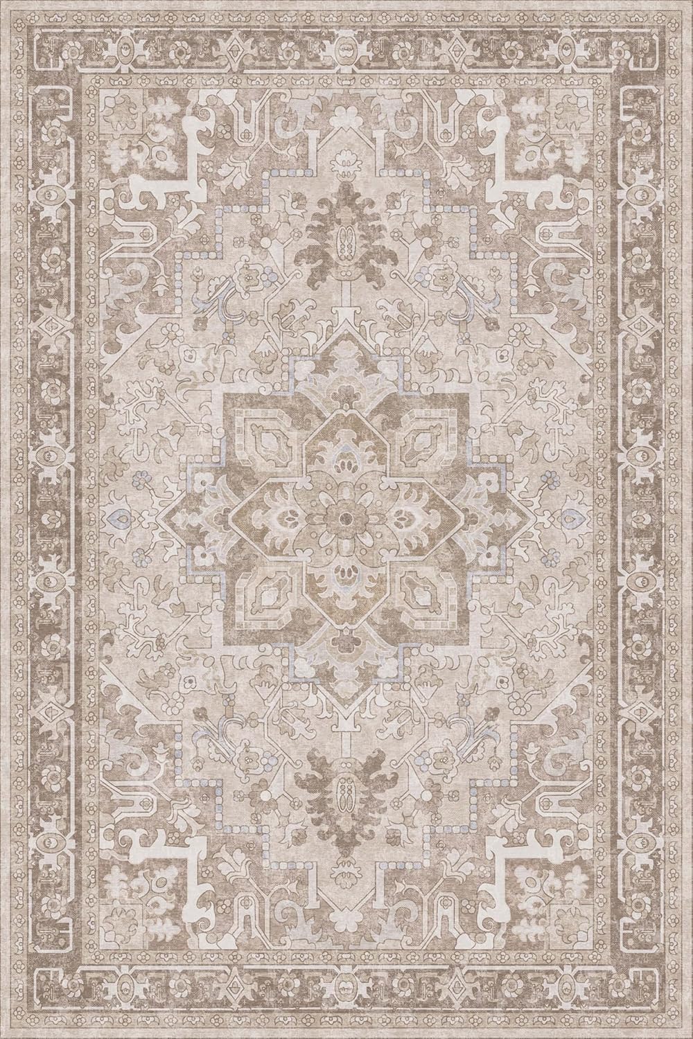 Washable Area Rug 4x6 | Non Slip Area Rug for Living Room, Bedrooms, Dining Room | Ultra-Soft Flannel Carpet Area with Rubber Backing (Sand, 4x6)