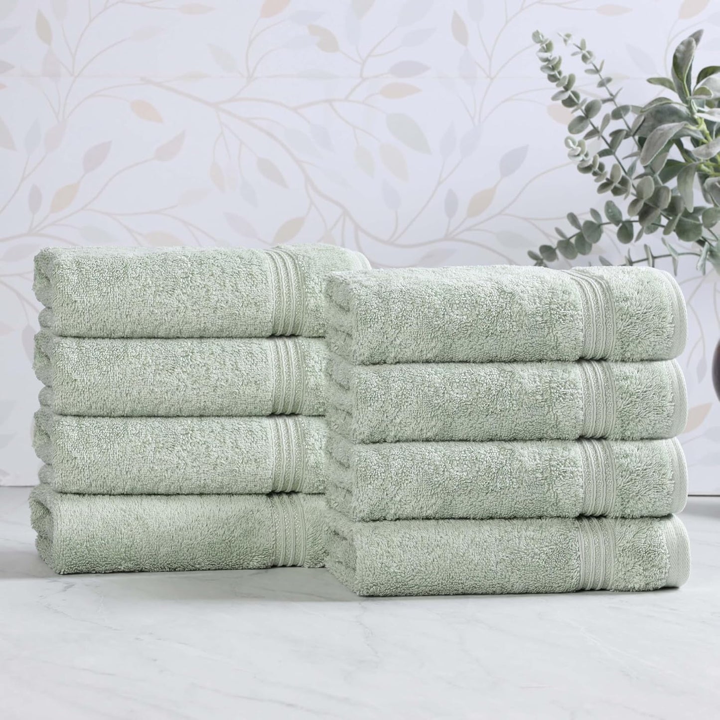 Superior Egyptian Cotton 8-Piece Hand Towel Set, Towel Basics For Quick Dry, Absorbent Small Towels, Facial, Spa, Kitchen, Bathroom Essentials, Apartment, Guest Bath, Soft, Washcloth, Sage