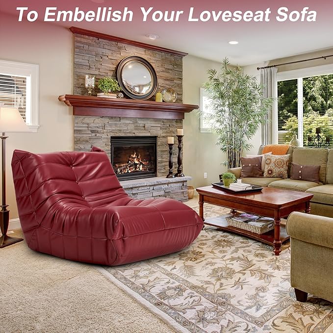 Hobestluk Giant Bean Bag Chair Lazy Floor Sofa, Memory Foam Fireside Sofa for Adults, Big Beanbag Faux Leather Armless Chair for Living Room Bedroom Dorm Office (WineRed, Single)