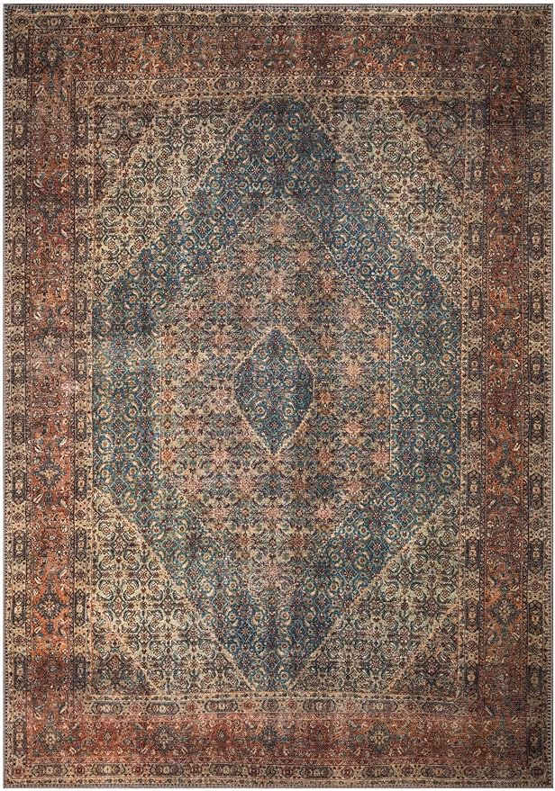 Keen Home Design 6x9 Rug - Machine Washable Area Rug with Non-Slip Backing, Ideal for Living Room, Dining Room, Bedroom - Vintage, Easy Clean, Durable, Low Pile Rug - (6' x 9')