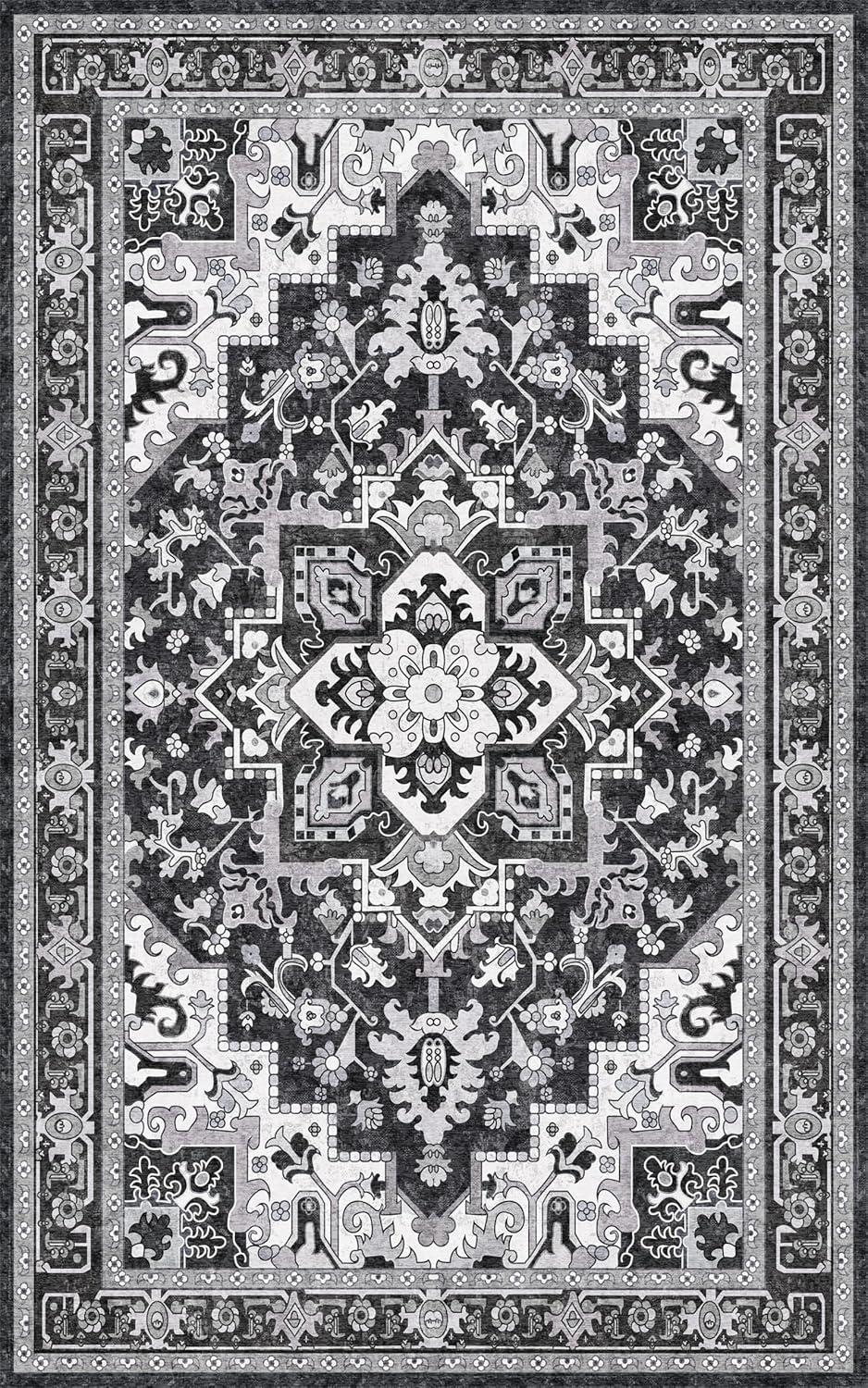 Washable Area Rug 5x8 | Non Slip Area Rug for Living Room, Bedrooms, Dining Room | Ultra-Soft Flannel Carpet Area with Rubber Backing (Charcoal, 5x8)