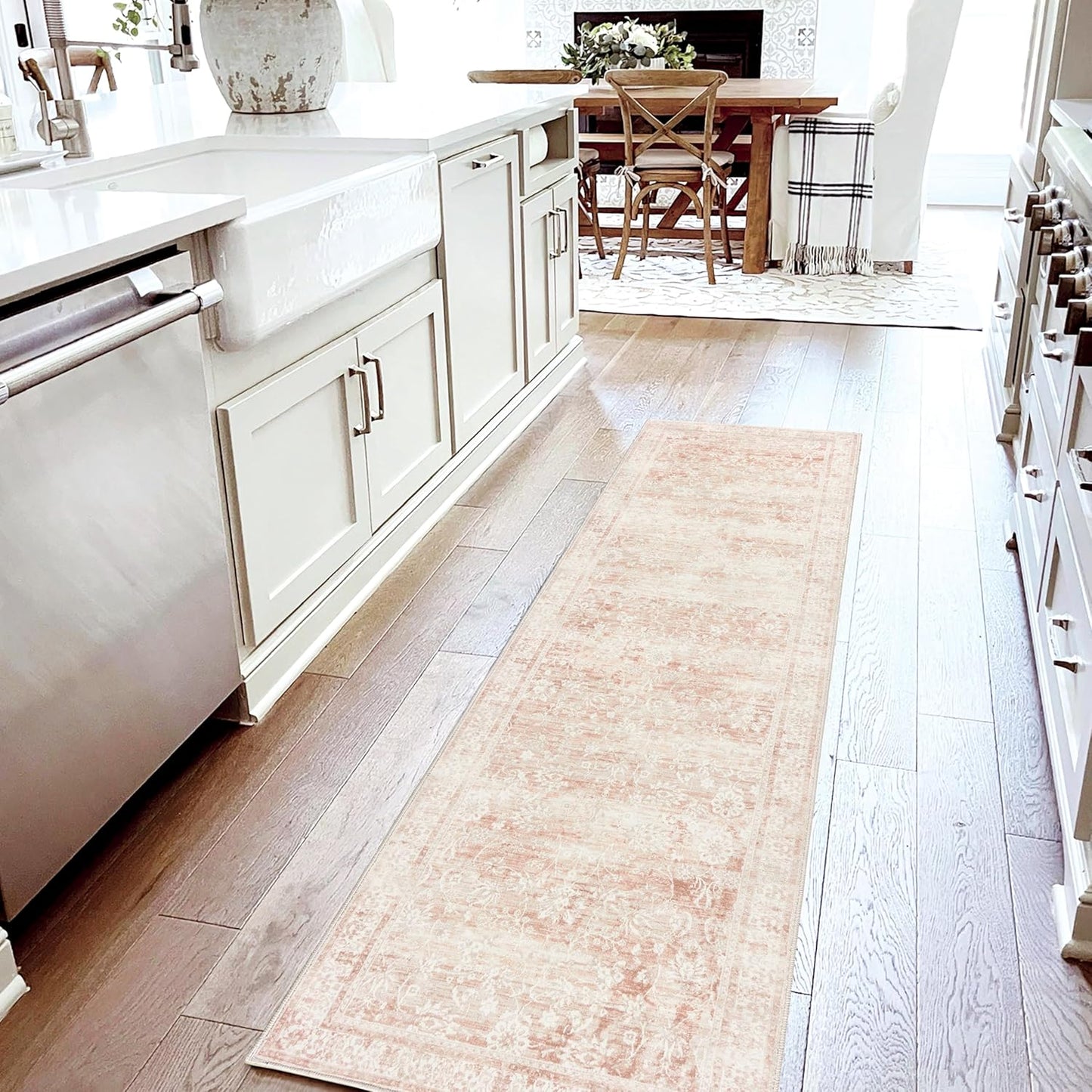 Pink Boho Runner Rugs for Hallway Kitchen Bathroom Washbale Non Slip Cute Bed Side Bedroom Floor Laundry Room Rug Runners,2x6,24 x 72 Inch