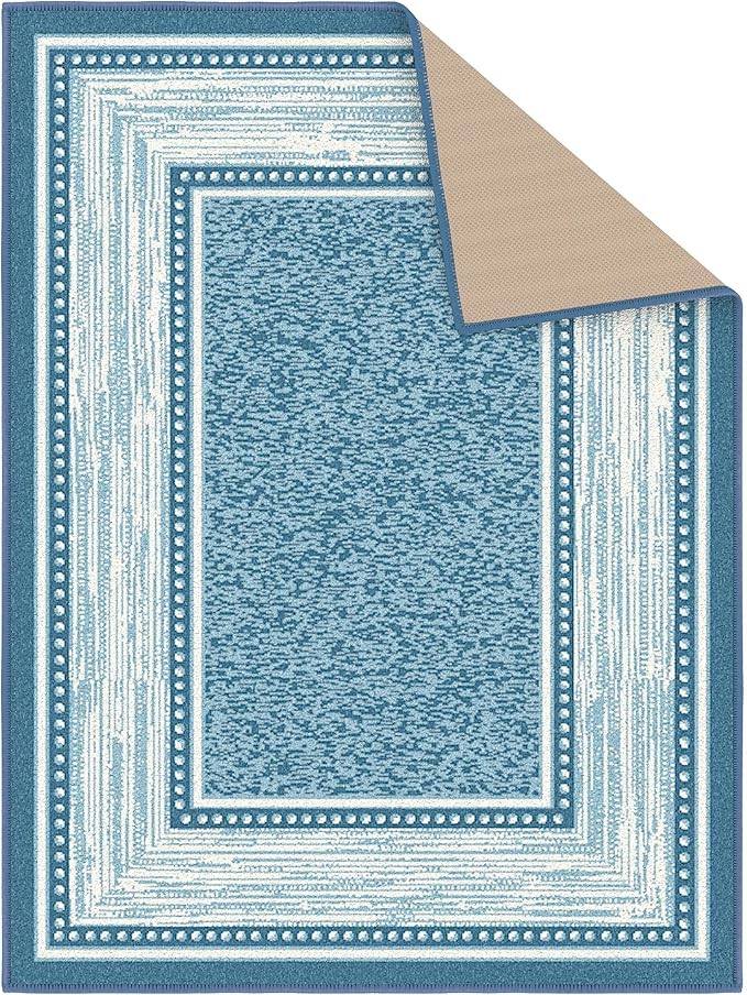 Ottomanson Rugs for Entryway 2'3" x 3' Non Slip Border Small Area Rugs Durable Front Door Mat Rug Stain Resistant Entrance Rugs for Bathroom Kitchen Bedroom & Living Room, Turquoise