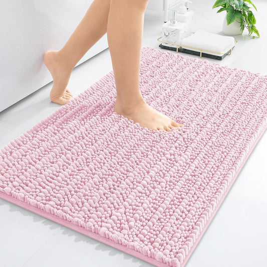 Arotive Luxury Chenille Bathroom Rug Mat, Extra Soft Thick Absorbent Shaggy Bath Rugs, Non-Slip Machine Wash Dry, Plush Bath Mats for Bathroom, Shower and Tub, 24x16, Pink