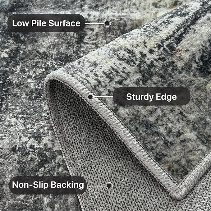 Runner Rug for Hallway Kitchen, 2x12 Machine Washable Runners Rug for Entryway, Soft Modern Abstract Throw Rugs, Low Pile Floor Cover with Non Slip Backing, Dark Gray