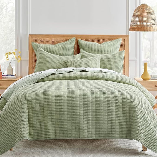 Levtex Home Mills Waffle Twin XL/Twin Quilt Set (68x86in) with 1 Pillow Sham (26x20in) - Desert Sage - 100% Cotton Twin Size Quilt Bedding Set - Lightweight, Soft, Pre-Washed