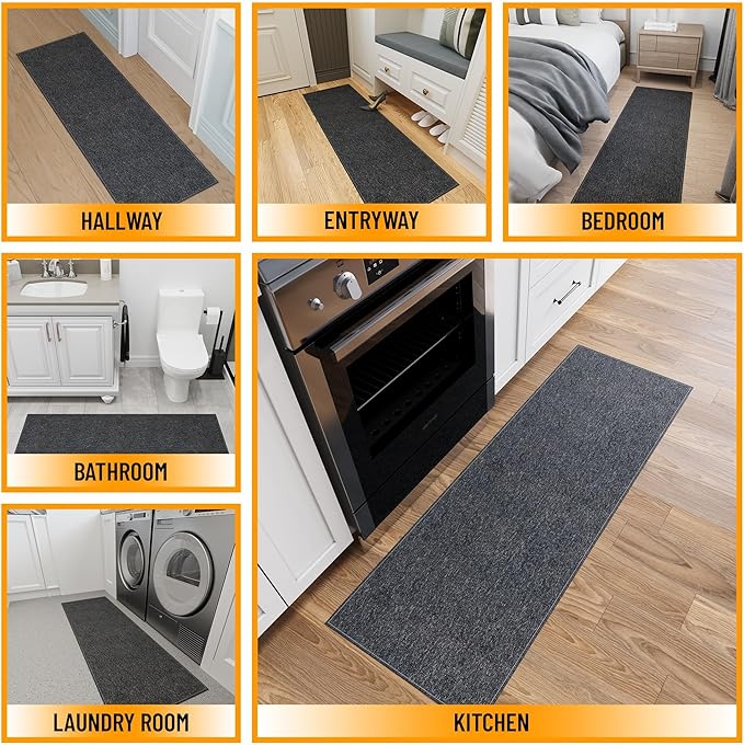 Ottomanson 2'7" x 6' Ultra-Thin Hallway Runner Rug - Durable Non-Slip Carpet for High-Traffic Areas - Fits Under Doors for Seamless Entry - Ideal for Kitchen, Entryway, Bedroom & Living Room, Black