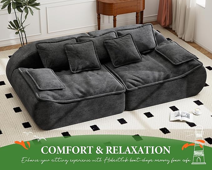 Hobestluk Sectional Sofa Couches 3-Seater Modular Sofa, 87'' Comfy Loveseat with Throw, Deep Seat Small Sofa for Compact Space, Memory Foam Sectional Couches for Living Room, Office, Apartment