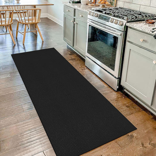 IOHOUZE Washable Runner Rug 2x7 Non Slip Runners for Hallways Entryway Runner Indoor, Kitchen Rugs Woven Cotton Floor Carpet for Kitchen Hall Entrance Bedroom, Black/Grey