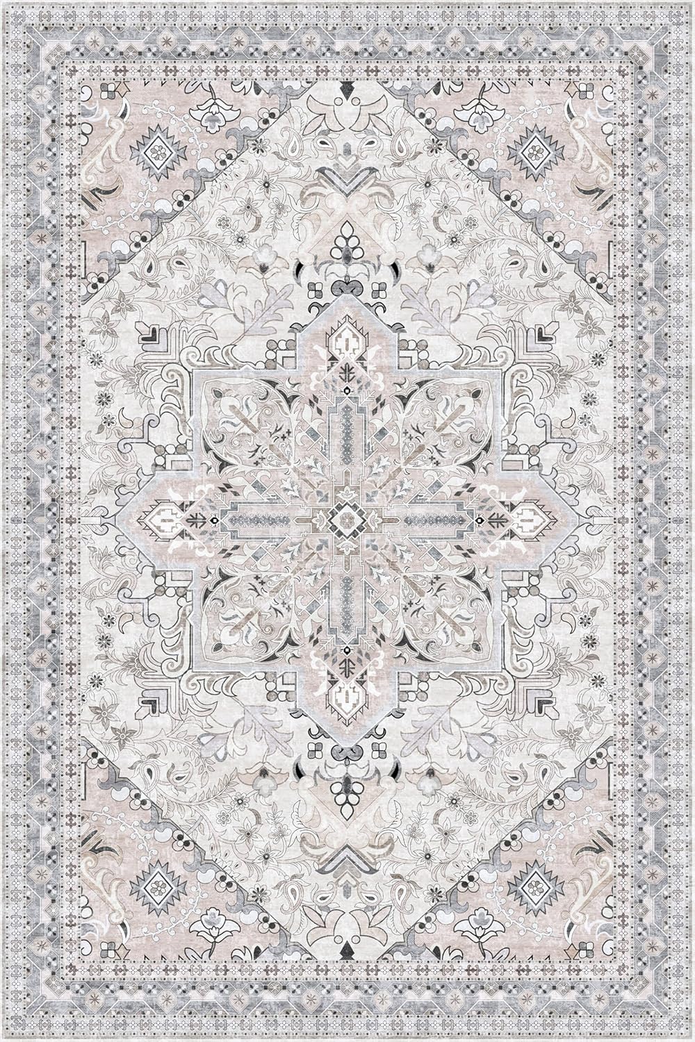 Washable Area Rug 6x9 | Non Slip Area Rug for Living Room, Bedrooms, Dining Room | Ultra-Soft Flannel Carpet Area with Rubber Backing (Beige Blue, 6x9)