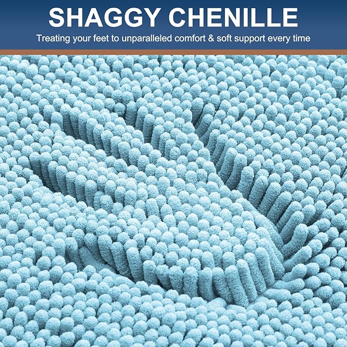Smiry Luxury Chenille Bathroom Rugs 30x20, Extra Soft and Absorbent Shaggy Bath Mat, Machine Washable, Non-Slip Plush Carpet Runner for Tub, Shower, and Floor, Home Decor Accessories, Sky Blue