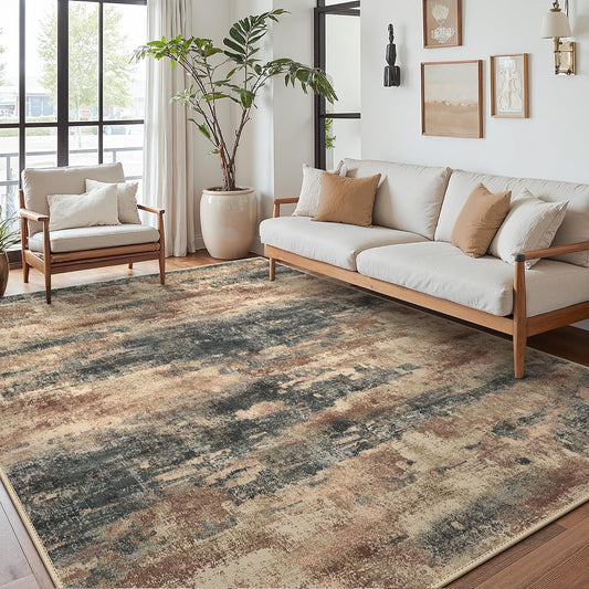 Area Rugs 6x9 for Living Room Bedroom, Modern Abstract Machine Washable Rug, Large Soft Low Pile Floor Cover with Non Slip Backing for Dining Room, Stone Rust