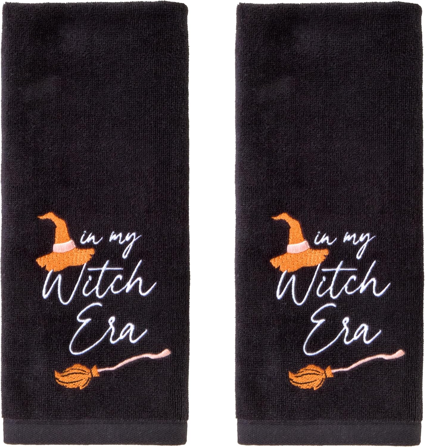SKL Home Halloween in My Witch Era 100% Cotton Embroidered 2pc Hand Towel Set, Decorative for Bath/Kitchen/Bar & Gift, Black