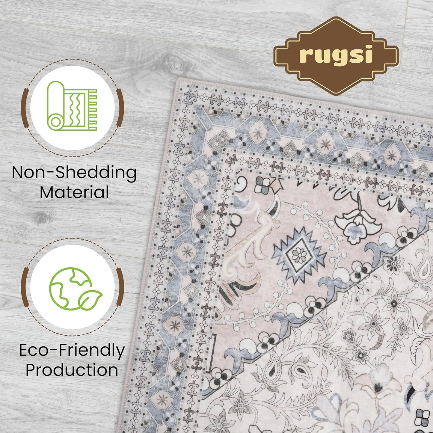 Washable Runner Rug 2.5x8 | Non Slip Rug Runners for Hallways, Entryways, Kitchens, Bathrooms, Bedrooms | Ultra-Soft Flannel Carpet Runners with Rubber Backing (Beige Blue, 2.5x8)