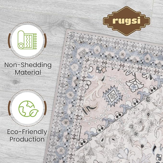 Washable Runner Rug 2x6 | Non Slip Rug Runners for Hallways, Entryways, Kitchens, Bathrooms, Bedrooms | Ultra-Soft Flannel Carpet Runners with Rubber Backing (Beige Blue, 2x6)